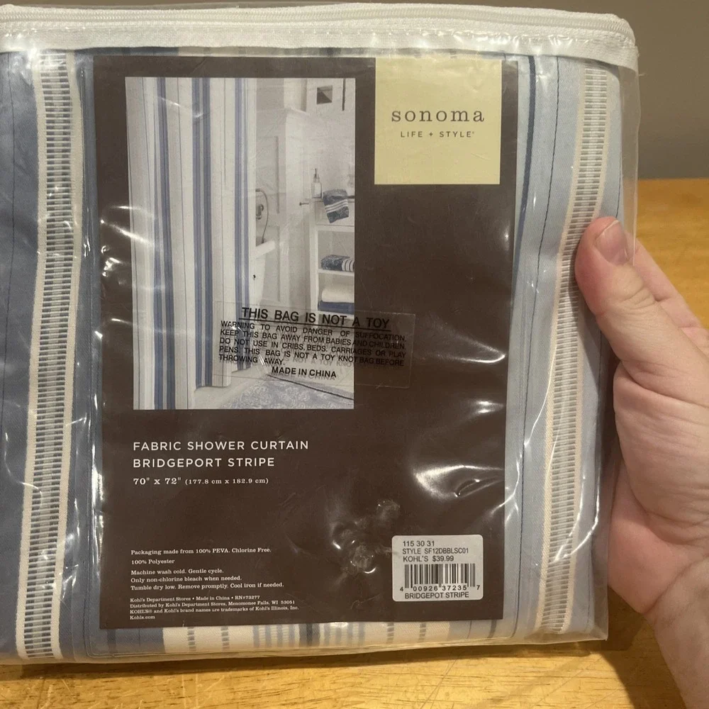 Sonoma Life & Style - Bridgeport Stripe Blue  Cream‎ Fabric SHOWER CURTAIN